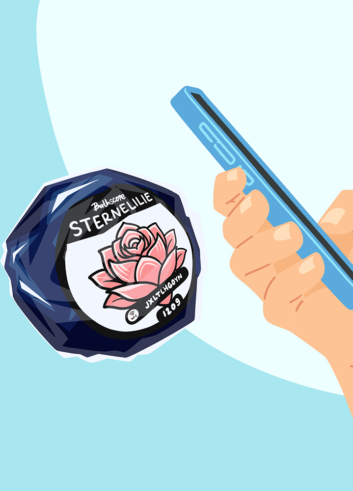 NFC-Sticker mit Smartphone scannen für persönliches Horoskop - Bathscope Anwendung